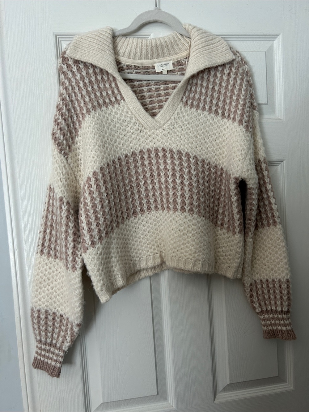 Gentle Fawn Levy V-Neck Sweater Color Block Cream & Tan Small